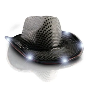 LED Flashing Cowboy Hat with Black Sequins - Picture 1 of 1