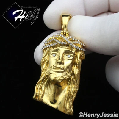 MEN's Stainless Steel ICY Bling CZ 3D Gold Plated JESUS Face Pendant*GP133 - Image 1 of 3