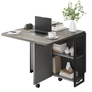Folding Dining Table with Drop Leaf Storage Racks for Small Kitchen Space Saving - Picture 1 of 13
