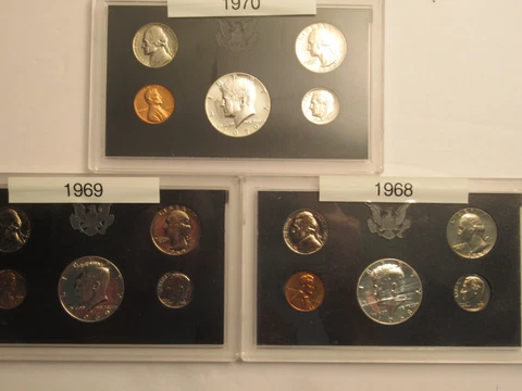 1968, 1969, 1970 US Proof Sets, 40% silver Kennedys, no exterior boxes Cover