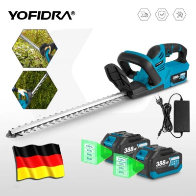 YOFIDRA 510mm Akku Heckenschere Strauchschere Heckentrimmer mit 2x Akku und Ladegerät
