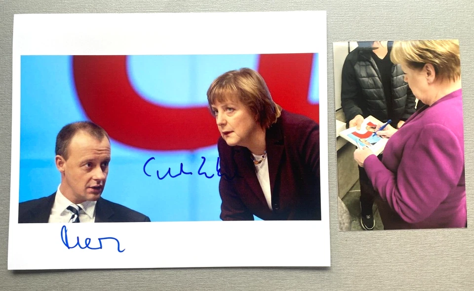 ANGELA MERKEL & FRIEDRICH MERZ Politik In-person signed Foto 20x25 Autogramm - Bild 1 von 1