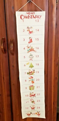 CHRISTMAS Canvas Advent Countdown Calendar, 25 Pockets 3" x 2" Fillable, 38"X8" - Image 1 of 4