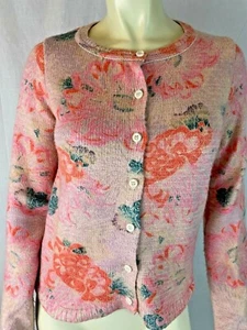 Postage Stamp Sweater S Anthropologie Button Down Cardigan Poly Blend Multicolor - Picture 1 of 9
