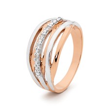 New Classic Diamond Studded Right Hand R/G Overlapped 9ct 9k Rose Gold Ring