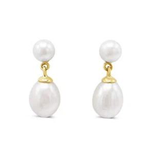 Cultured Pearl Drop Earrings - 18ct Yellow Gold - Picture 1 of 2