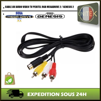 NINTENDO ✅ CABLE AV AUDIO VIDEO RCA TV PERITEL RGB SEGA MEGADRIVE 2 / GENESIS 2 / 3 NEUF