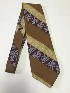 VTG Sears Men Store Gold Bronze Purple Royal Coat of Arms Lions Crest Floral Tie - Picture 1 of 3