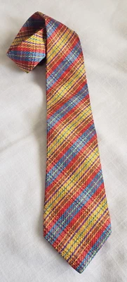 Corbata de seda DUCHAMP London hecha a mano Inglaterra 3,5"x56" azul amarillo naranja Pascua Foto 1 de 4