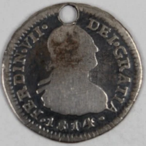 1814 FJ (CHILE) 1/2 REAL (SILVER) SANTIAGO MINT  - Picture 1 of 2
