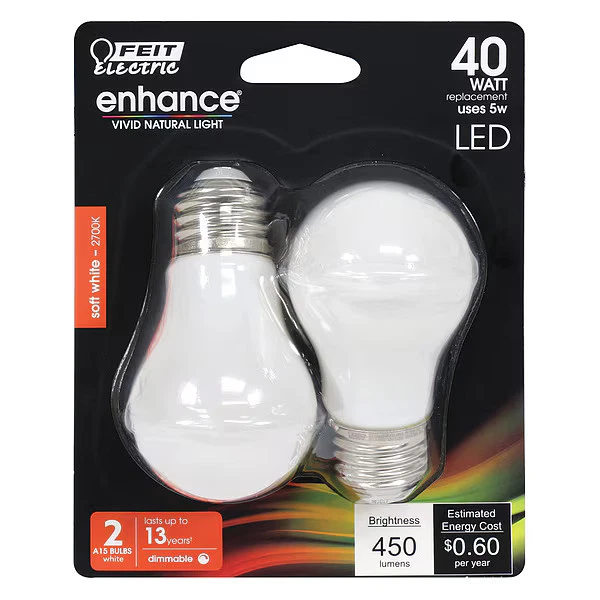 Feit Electric LED,5 W,A15,Medium Screw (E26),PK2 BPA1540W927CAFIL2/RP Feit - Image 1 of 1