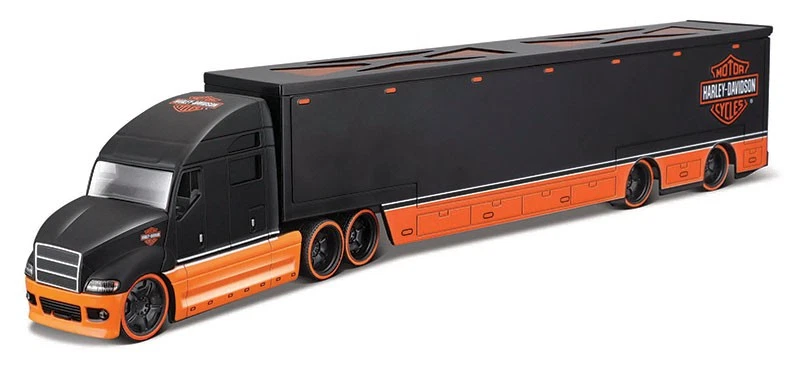 ,MAISTO, Camión 6x4 con remolque 2 Ejes HARLEY DAVIDSON Negro y Naranja, 1/64... - Imagen 1 de 1