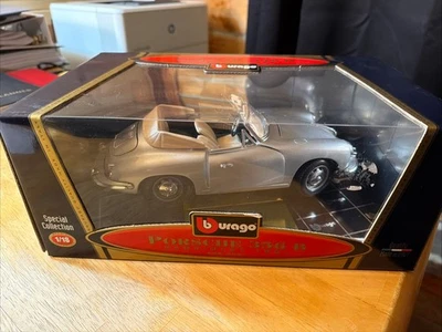 Porsche 356B Cabriolet Burago 1961 plateado escala 1/18 metal fundido a presión. Nuevo Foto 1 de 4