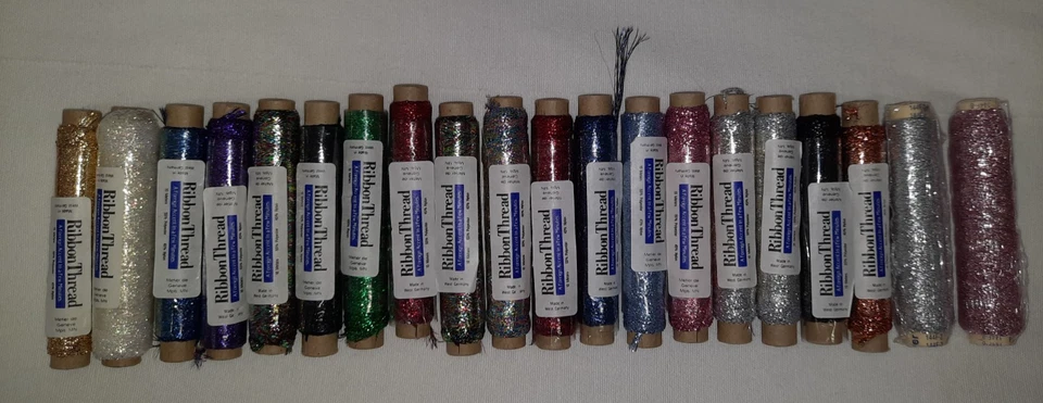 VTG West Germany Metallic Ribbon Thread ~ Mixed Colors  ~20 spools ~ 10 meters - Image 1 of 4