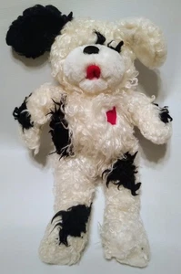 Vintage Welpe Hund zottelig weiß schwarz Punkte rot Herz Zunge Stofftier Plüsch 13 Zoll - Bild 1 von 4