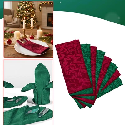 Christmas Damask Napkins 8 Pack 20x20" Red Green Cloth Xmas Dinner Table Decor - Image 1 of 4