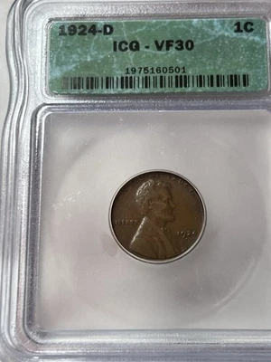 1924-D wheat Cent, ICG Graded VF 30 Wheat Penny, Harder Date To Find! - Image 1 of 4
