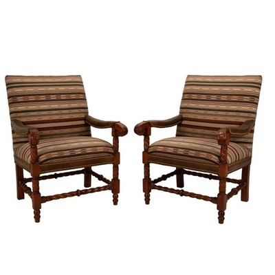 Hancock & Moore French Style Barley Twist Throne Chair Southwestern Wool Fabric - Image 1 of 4