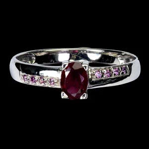 Anello Argento Sterling 925 Rubino Ovale 6x4mm Rodolite Granato Gemma Gioielli Misura 9 - Foto 1 di 14