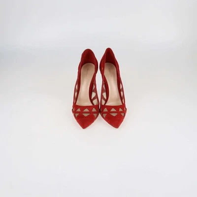 Zapatos de salón Gianvito Rossi rojos de gamuza y malla Maxine corte láser punta puntiaguda Foto 1 de 4