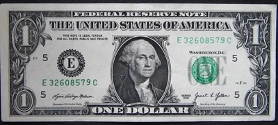 2021 $1 (ONE DOLLAR) - NOTE - SERIAL NUMBER - DARK LEFT, LIGHT RIGHT - ERROR - Image 1 of 2