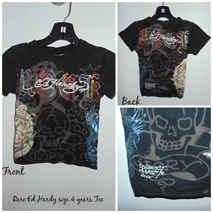 Ed Hardy Unisex Black Multicolor Metallic Skull Artsy Toddler T-Shirt sz 4 Year - Picture 1 of 8