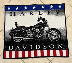 Harley Davidson Biederyblanket White Black Red Motorcycle Plush 54x48 - Picture 1 of 16