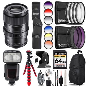 Sigma 65mm f/2 DG DN Contemporary Lens for Sony E+13 Piece Filter&More-64GB Kit
