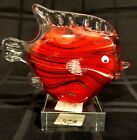 Beautiful Cased Glass Fish Decor on Stand. Red w Raven & Shimmering Silver Veins