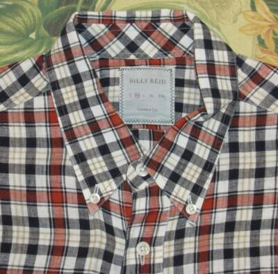 Camisa BILLY REID Azul Naranja A Cuadros Manga Larga Lino Abotonada Mediana M Foto 1 de 3