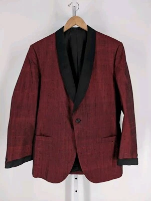 Vintage 60s Mod Red Silk Satin Lapel Tuxedo Jacket Blazer 42 Unionmade USA - Image 1 of 4