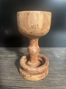 Wood Turned Small Wine Goblet Glass 2 Captive Rings Burled Wood 4" SCA Renaissan - Picture 1 of 9