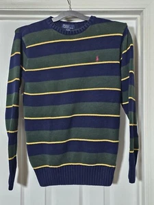 Vintage Polo Ralph Lauren Striped Rugby Sweater Boys Size XL (20) Red Pony Blue - Picture 1 of 5