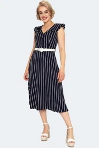 Retro Vintage Stripe Midi Flare Style Dress - Picture 1 of 5