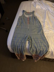 Anthropologie Lizzy Jumpsuit Women's S Blue Aztec Sleeveless Batik BOHO Farmcore - Picture 1 of 2