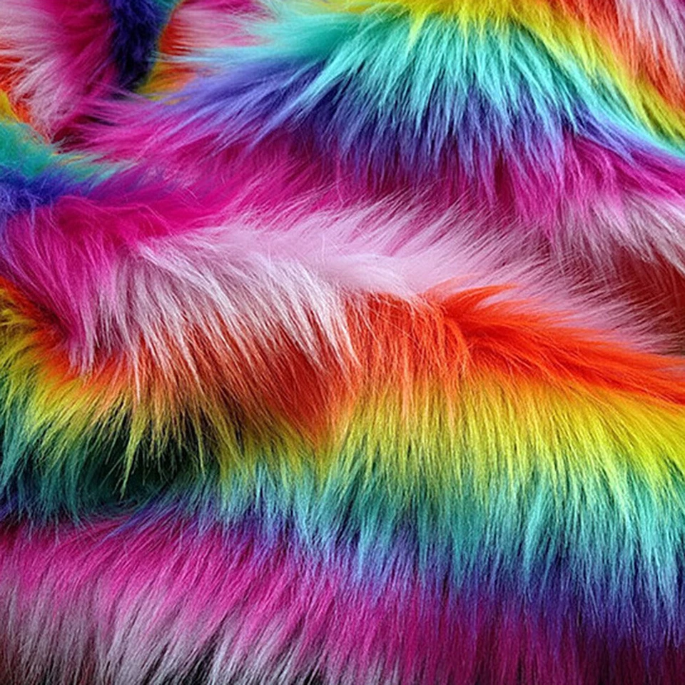 Faux Fur Plush Fabric Jacquard Colorful Striped DIY Blanket Clothes Sewing Craft - Image 1 of 4