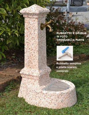 Fontana giardino esterno pietra e marmo, + rubinetto e piletta, h 75 cm