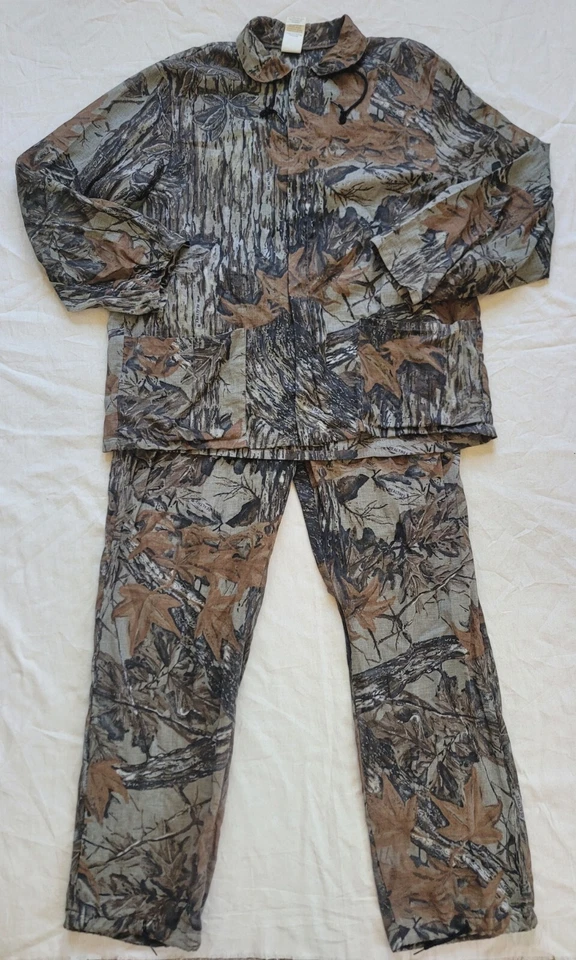 Vintage 70s 80s 90s Camo Light Spring Suit Pants Zip Up Top Turkey Size Large - Image 1 of 4