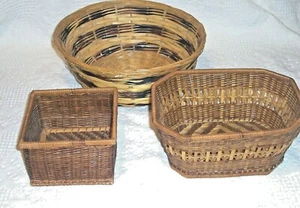 (524) - 3 Woven Baskets -1 Square Shape, 1 Rectangular Shape, 1 Round Shape - Picture 1 of 5