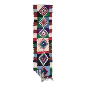 Moroccan Handmade Vintage Rug 2'2x8'6 Berber Geometric Multicolor Cotton Rug - Picture 1 of 11
