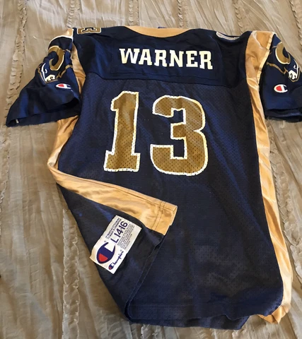 KURT WARNER St. Louis RAMS Football CHAMPION Replica Youth LARGE Jersey VINTAGE Cover