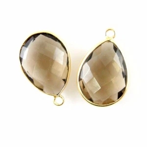Gemstone Pendant - 13x18mm Faceted Pear Shape - Smokey Quartz (2 Pcs) - Picture 1 of 2