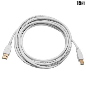 15FT USB Type A Male to B Male Printer Scanner Cable Cord Gold Plated White - Picture 1 of 3