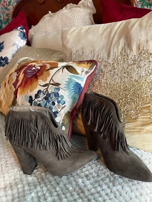 Michael Antonio Women’s Green Suede Fringe  Western Chunky Heel Ankle Boots - Image 1 of 4