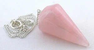 Rosenquarz Kristall Spitze Pendel rund silberfarben Kette Reiki metaphysisch - Bild 1 von 2