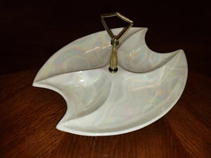 VTG California Orig #617 Divided Snack Dish w/ Handle USA Pottery Iridescent MCM - Picture 1 of 14