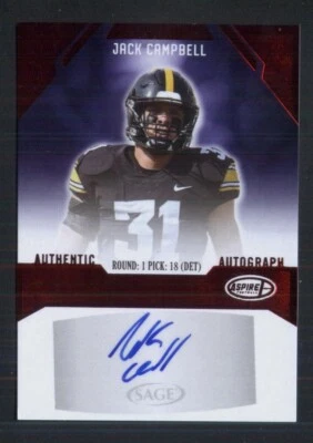 2023 SAGE Aspire Jack Campbell auto red Hawkeyes Lions LB b - Image 1 of 2