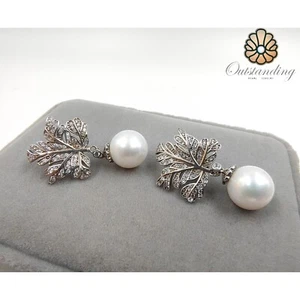 Genuine Huge 12.5mm White Pearl Earrings Moissanite Hallmark 925 Sterling Silver - Picture 1 of 21