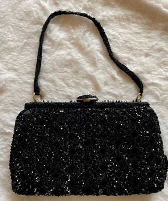 Винтажная черная сумочка, блестками Дамская сумка, бисером Дамская сумка, черная сумочка, вечерняя сумка - Изображение 1 из 4