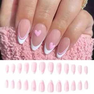 False Fake Nails Medium Coffin French Nail Art Gel Acrylic Press on nails HOT - Picture 1 of 16